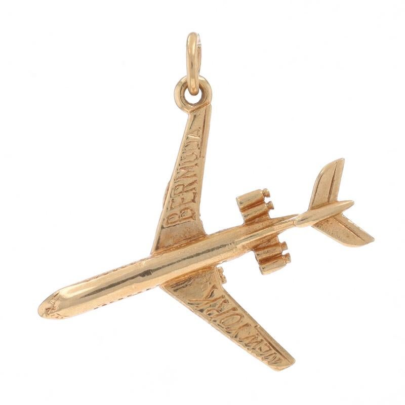 Yellow Gold Airplane Charm - 14k Air Travel New York & Bermuda For Sale