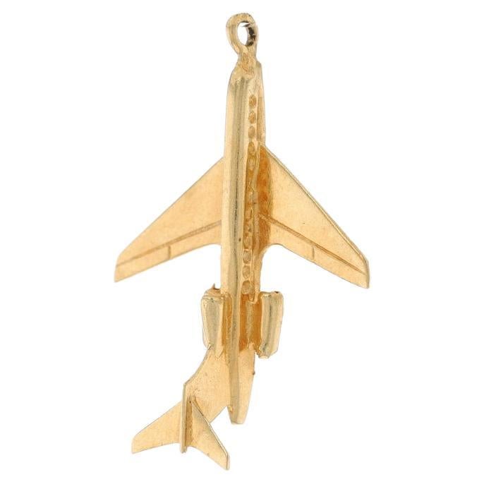 Yellow Gold Airplane Charm - 14k Travel Gift Pilot Flight Attendant For Sale