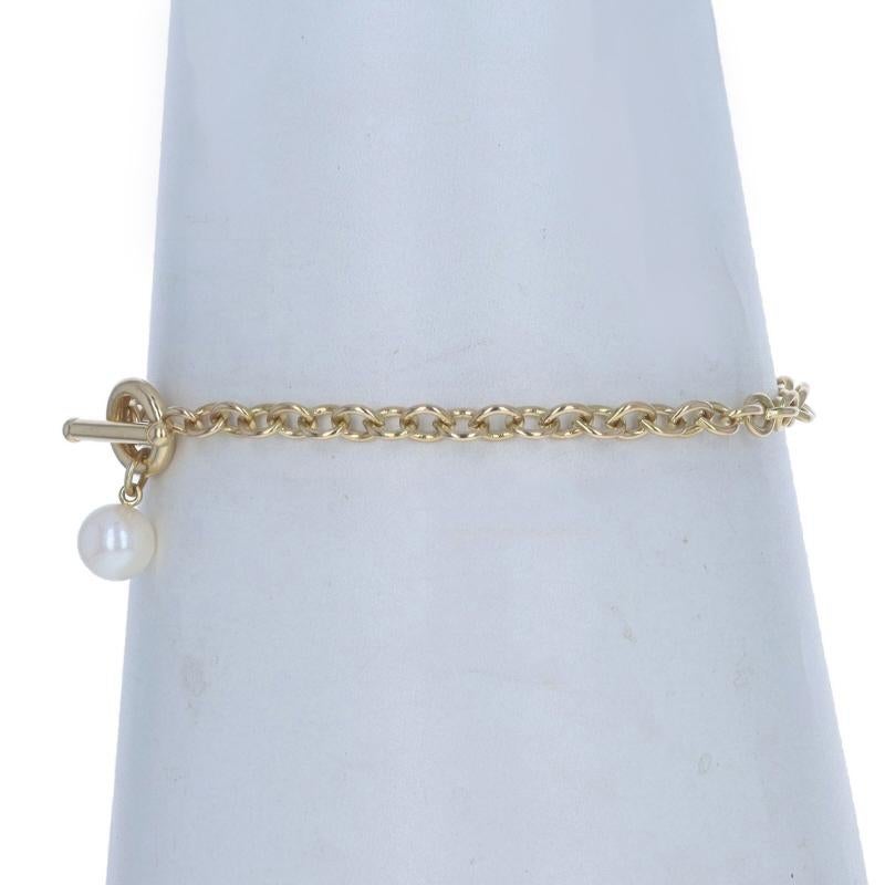 Bead Yellow Gold Akoya Pearl Cable Chain Bracelet 7 1/4