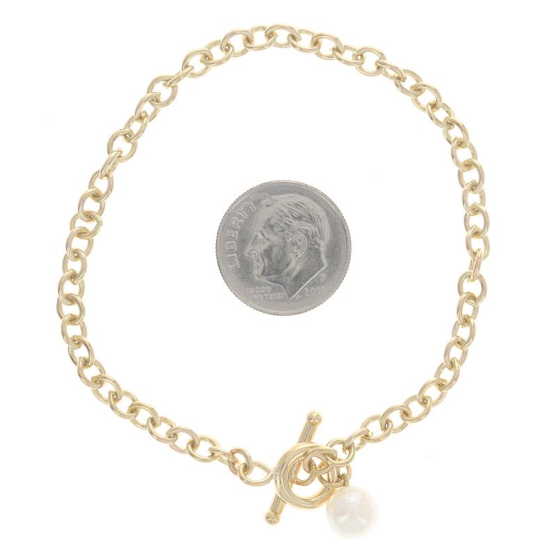 Bracelet en or jaune avec perles d'Akoya et chaînes câblées - 18k Starter Charm Pour femmes en vente