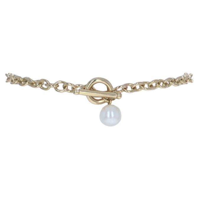 Yellow Gold Akoya Pearl Cable Chain Bracelet 7 1/4" - 18k Starter Charm