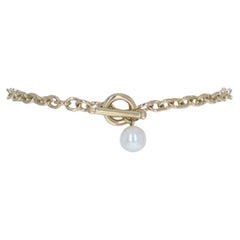 Bracelet en or jaune avec perles d'Akoya et chaînes câblées - 18k Starter Charm
