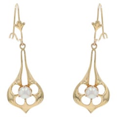 Pendientes colgantes de perlas Akoya de oro amarillo - 14k Perlas perforadas