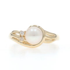 Yellow Gold Akoya Pearl Diamond Bypass Ring - 10k Bead
