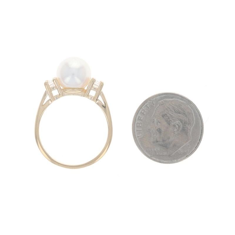 Bague en or jaune perle d'Akoya diamant 14k .16ctw en vente 1