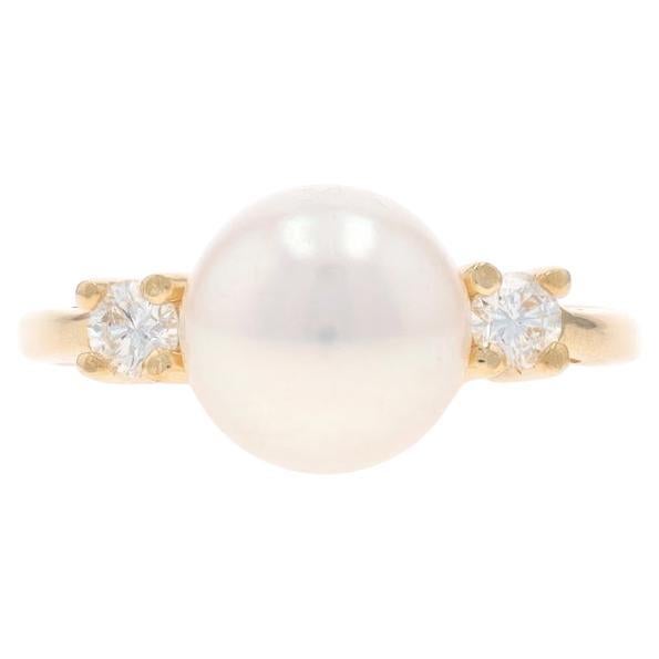 Gelbgold Akoya Perle Diamantring 14k .16ctw