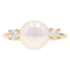 Yellow Gold Akoya Pearl Diamond Ring 14k .16ctw