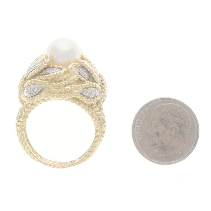 Yellow Gold Akoya Pearl & Diamond Vintage Ring - 18k .24ctw Feathers For Sale 1