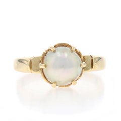 Yellow Gold Akoya Pearl Edwardian Solitaire Ring - 14k GIA Antique