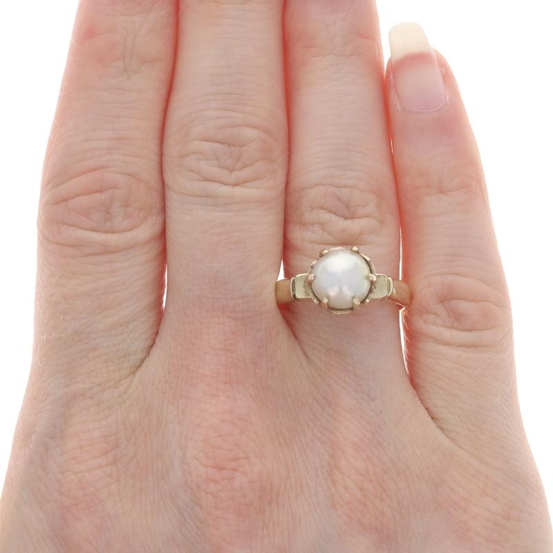 Édouardien Bague solitaire édouardienne en or jaune avec perle d'Akoya - 14k GIA Antique en vente