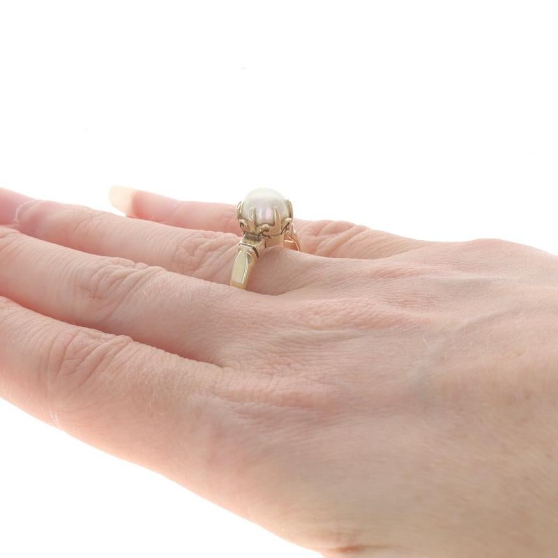 Bague solitaire édouardienne en or jaune avec perle d'Akoya - 14k GIA Antique Excellent état - En vente à Greensboro, NC