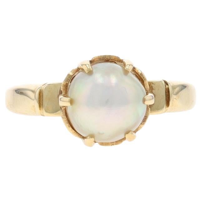 Anillo solitario eduardiano de oro amarillo con perla Akoya - 14k GIA Antiguo