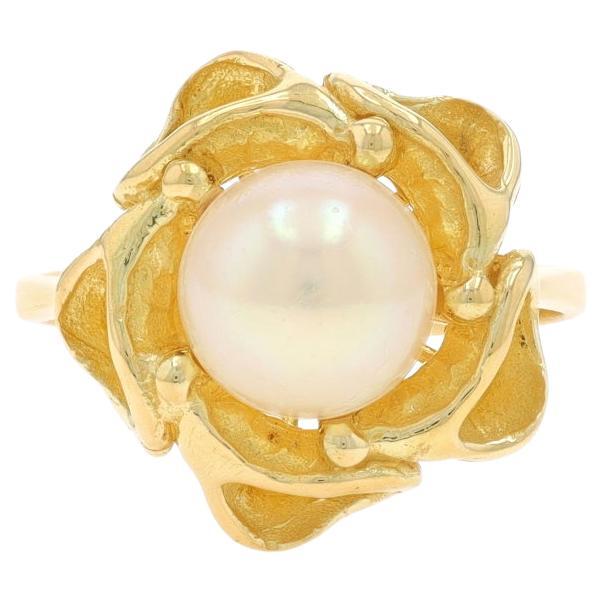 Anillo Solitario Cóctel Flor Perla Akoya Oro Amarillo 18k Blossom