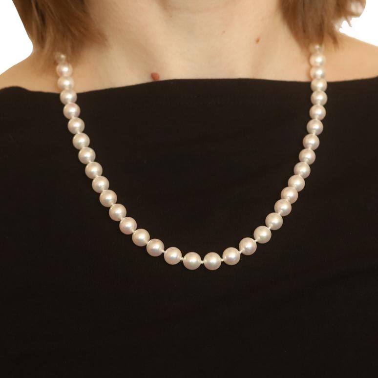 Yellow Gold Akoya Pearl Knotted Strand Necklace 20 1/2