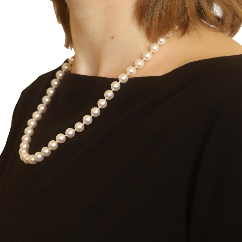 Women's Yellow Gold Akoya Pearl Knotted Strand Necklace 20 1/2