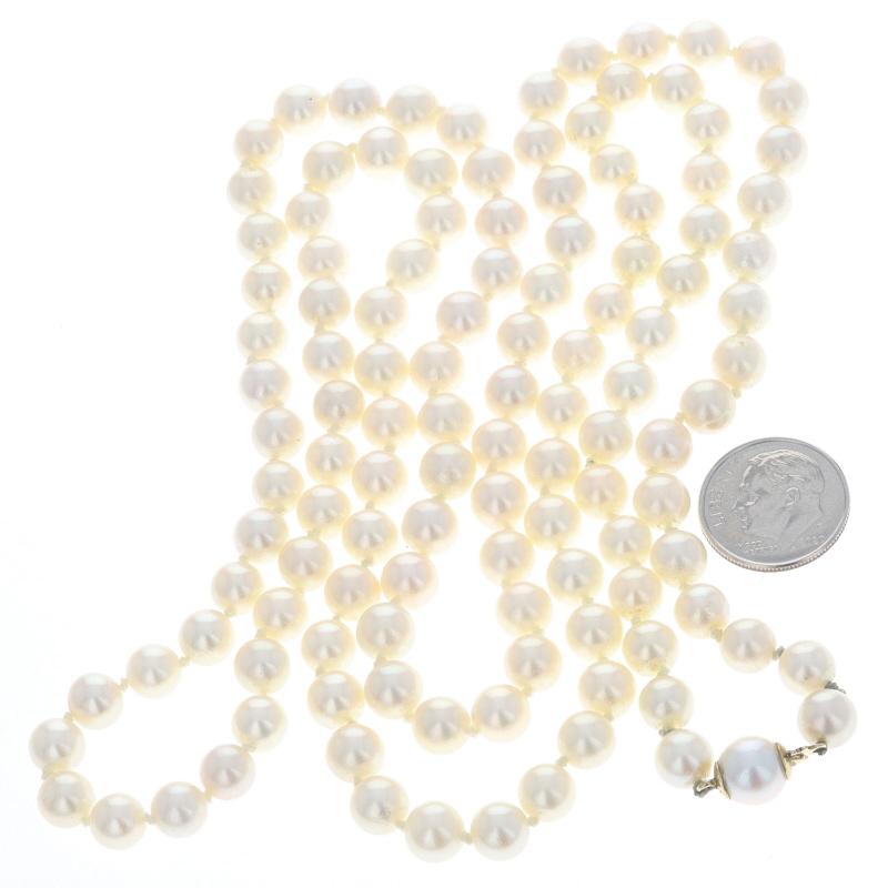 Women's Yellow Gold Akoya Pearl Knotted Strand Necklace 37