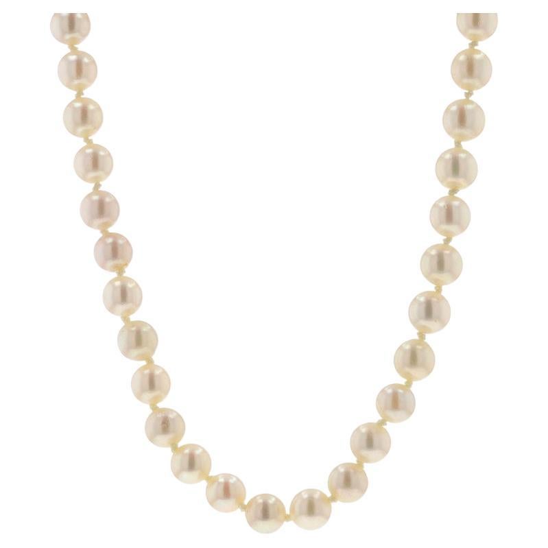 Yellow Gold Akoya Pearl Knotted Strand Necklace 37" - 18k