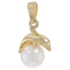 Yellow Gold Akoya Pearl Playful Dolphin Solitaire Pendant - 14k Ocean Life