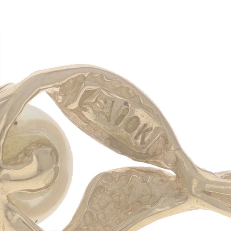 Women's Yellow Gold Akoya Pearl Solitaire Pendant - 10k Leaves For Sale
