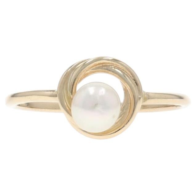 Yellow Gold Akoya Pearl Solitaire Ring - 10k Bead