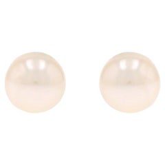 Yellow Gold Akoya Pearl Stud Earrings - 14k Pierced