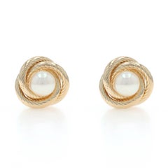 Yellow Gold Akoya Pearl Triple Circle Stud Earrings - 14k Pierced