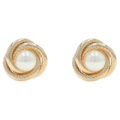 Yellow Gold Akoya Pearl Triple Circle Stud Earrings - 14k Pierced
