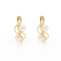 Yellow Gold Akoya Pearl Wave Two-Stone Drop Earrings - 14k Beads Pierced