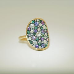 Yellow gold Alexandrite Purple Sapphire Diamond Pavé Ring