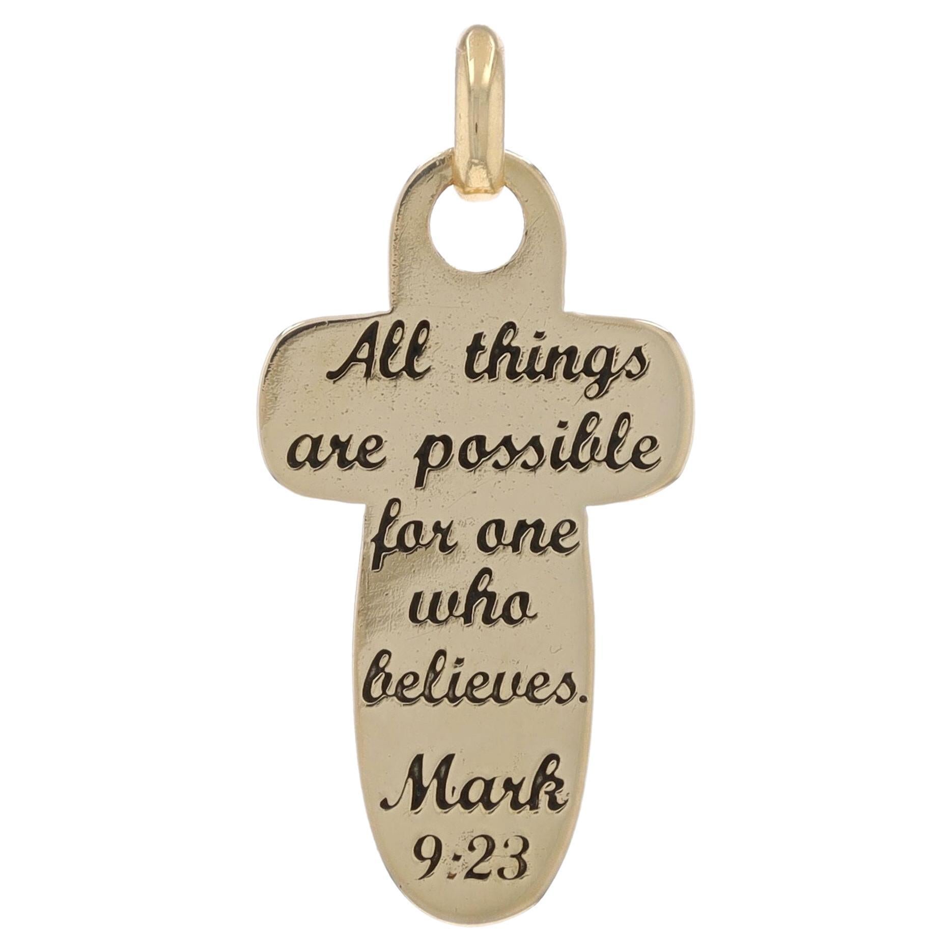 Yellow Gold All Things Are Possible Cross Pendant - 14k Mark 9:23 Faith Gift For Sale