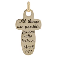 Yellow Gold All Things Are Possible Cross Pendant - 14k Mark 9:23 Faith Gift