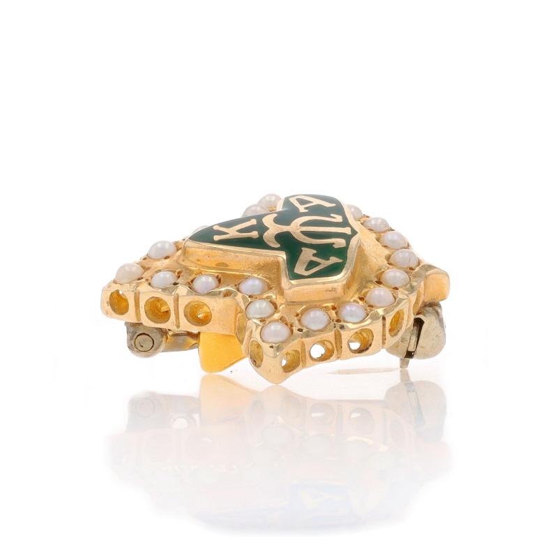 Round Cut Yellow Gold Alpha Kappa Alpha Badge - 10k Seed Pearl Sorority Greek Society