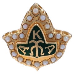 Yellow Gold Alpha Kappa Alpha Badge - 10k Seed Pearl Sorority Greek Society