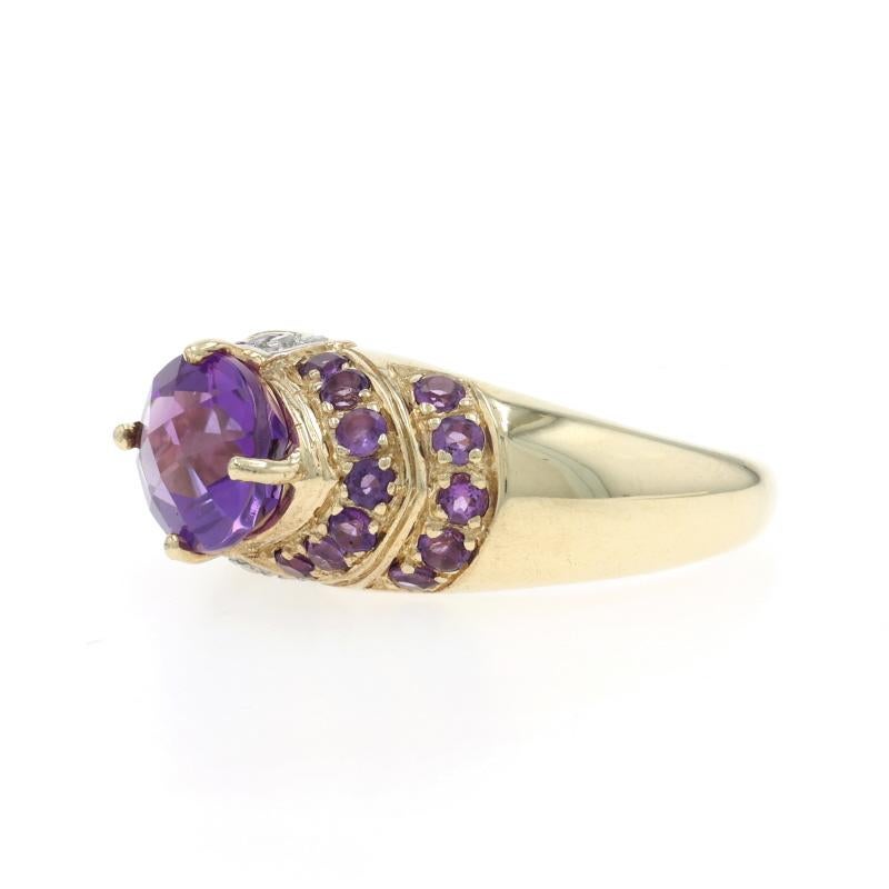 Bague en or jaune améthyste diamant 10k damier ovale 3.38ctw Excellent état - En vente à Greensboro, NC