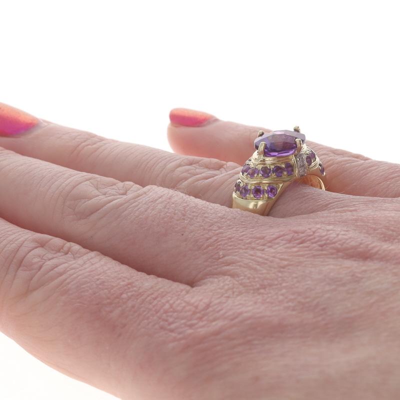 Bague en or jaune améthyste diamant 10k damier ovale 3.38ctw Pour femmes en vente