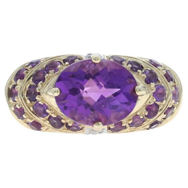 Bague en or jaune améthyste diamant 10k damier ovale 3.38ctw