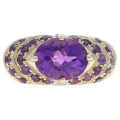 Yellow Gold Amethyst Amethyst Diamond Ring 10k Oval Checkerboard 3.38ctw