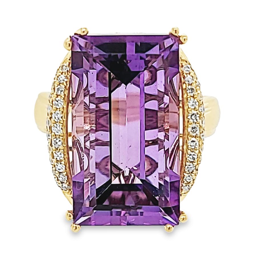 Yellow Gold, Amethyst, and Diamond Cocktail Ring For Sale