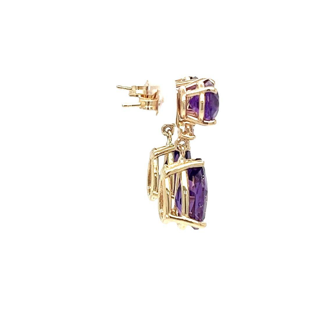 Pear Cut Yellow Gold Amethyst and Diamond Dangle Drop Earrings For Sale