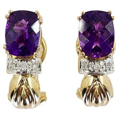 Yellow Gold Amethyst and Diamond Earrings