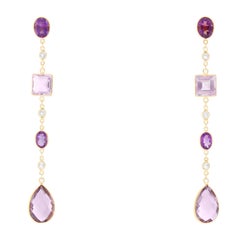 Yellow Gold Amethyst and White Topaz Dangle Earrings