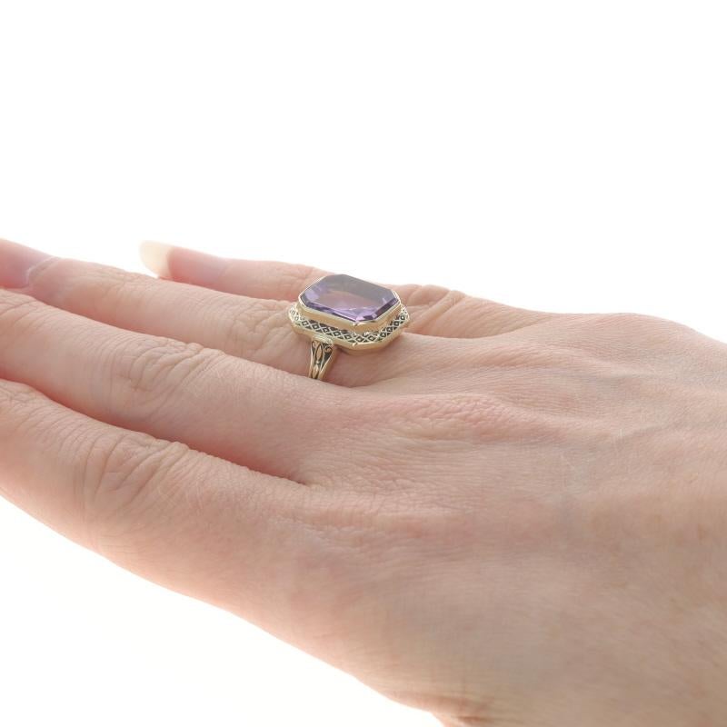 Bague cocktail solitaire Art déco en or jaune avec améthyste 14 carats et émeraude 4,30 carats vintage Pour femmes en vente