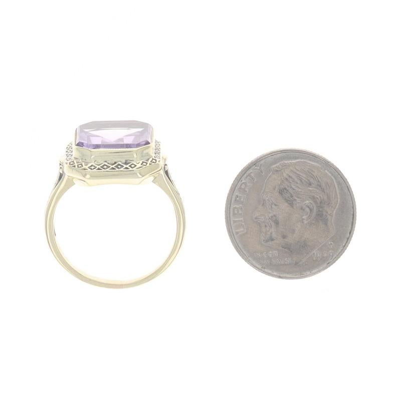Bague cocktail solitaire Art déco en or jaune avec améthyste 14 carats et émeraude 4,30 carats vintage en vente 1