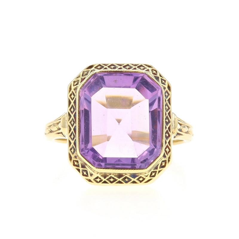 Yellow Gold Amethyst Art Deco Cocktail Solitaire Ring 14k Emerald 4.30ct Vintage