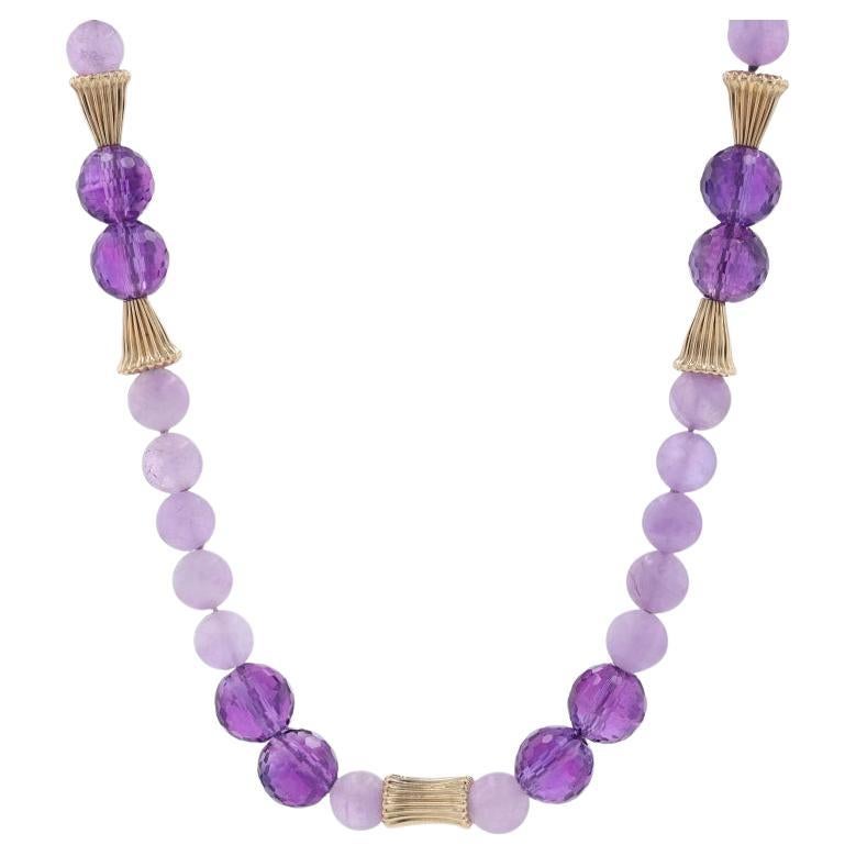 Yellow Gold Amethyst Beaded Necklace 29 1/4" - 14k Bead & Faceted Bead For Sale