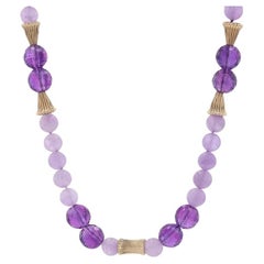 Yellow Gold Amethyst Beaded Necklace 29 1/4" - 14k Bead & Faceted Bead