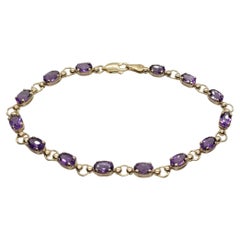 Pulsera de amatista de oro amarillo, amatista ovalada de 6 x 4 mm, oro de 10 quilates, 7,25 pulgadas