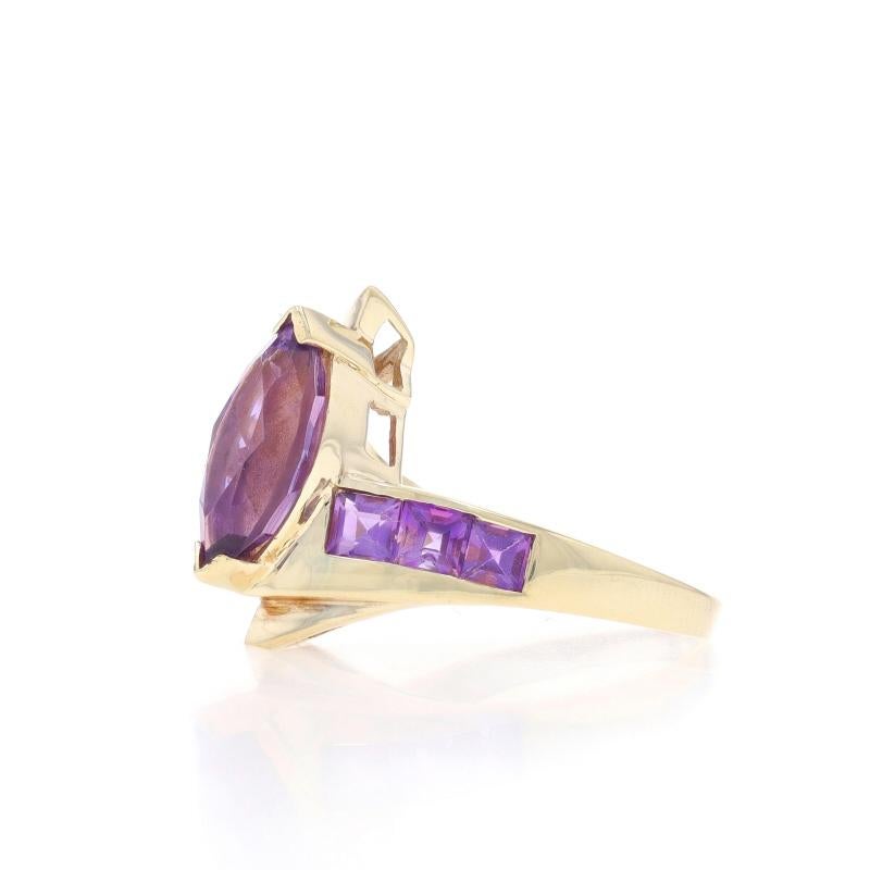 Marquise Cut Yellow Gold Amethyst Bypass Ring - 10k Marquise & Square 2.25ctw Sz 7 1/2 For Sale