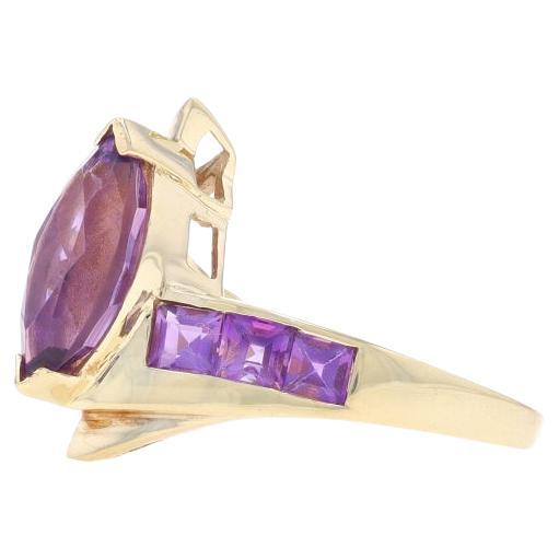 Yellow Gold Amethyst Bypass Ring - 10k Marquise & Square 2.25ctw Sz 7 1/2