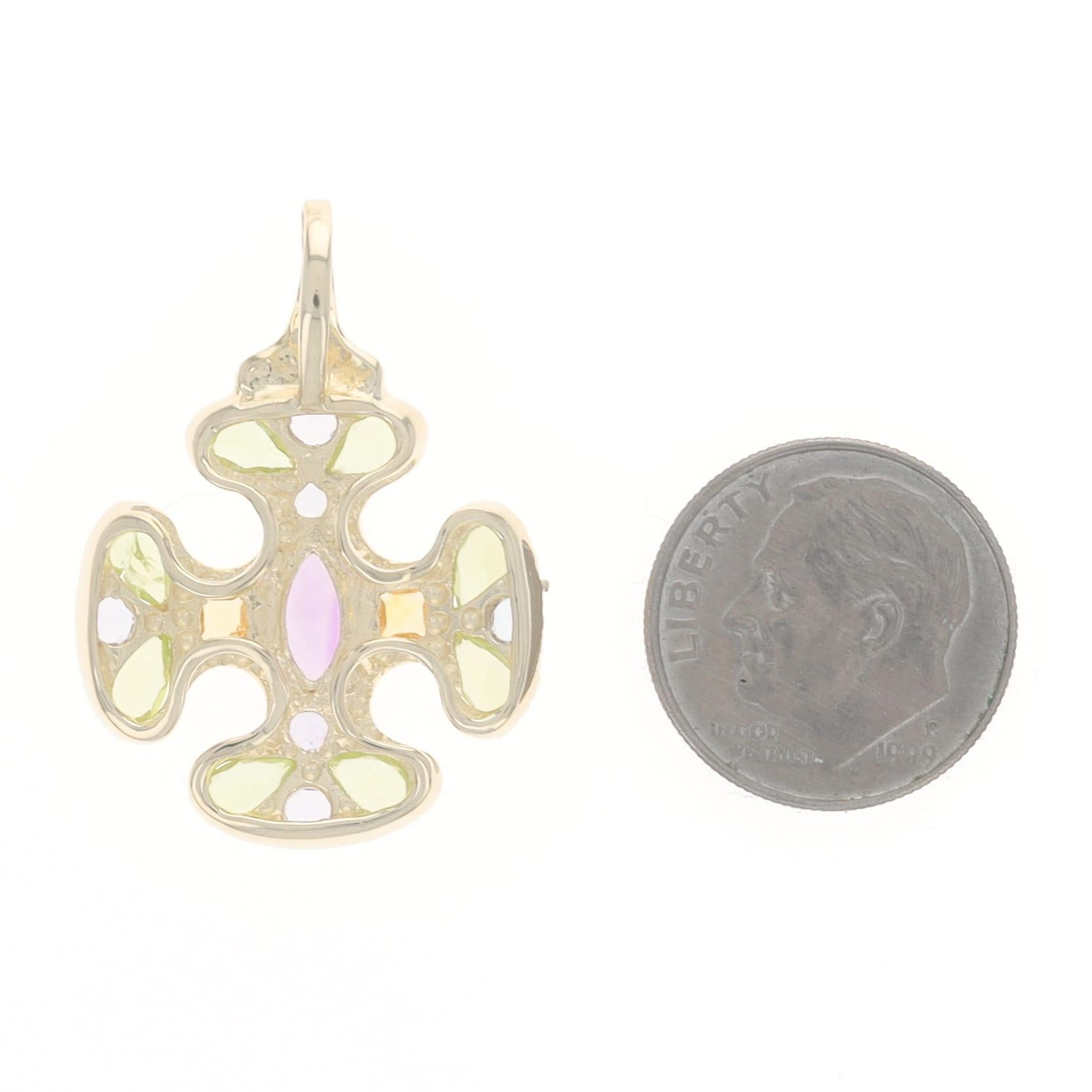 Gelbgold Amethyst Citrin Peridot Kreuz Anhänger - 14k Marquise 3,18ctw Glaube im Zustand „Hervorragend“ im Angebot in Greensboro, NC